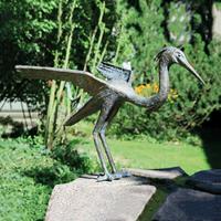 Gartentraum.de Stehende Reiher Vogelfigur - limitierte Bronzestatue - Fischreiher