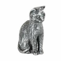 Gartentraum.de Katzenskulptur - kleine Dekofigur aus Metall - Katze sitzt / Aluminium hellgrau