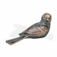 Gartentraum.de Vogelskulptur aus Bronze als Gartendeko - Vogel Pan rechts / Bronze Patina grün