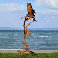 Gartentraum.de Metall Skulptur Eule auf Ast - Edelstahl oder Rost - Ibis / Stahl - Rost