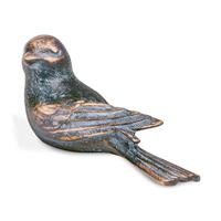 Gartentraum.de Garten Vogelstatue klein aus robuster Bronze - Vogel Pan links / Bronze Patina grün