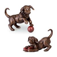 Gartentraum.de Hundewelpen spielen - Bronzefiguren Set - Spielende Welpen