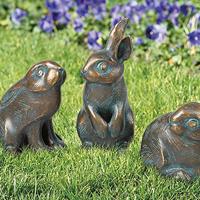 Gartentraum.de Bronze Kaninchenfiguren 3er Set - wetterfest - Kaninchen Set