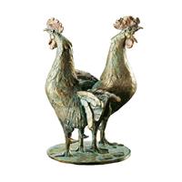 Gartentraum.de Bunte Vogelfigur aus Bronzeguss - limitierte Edition - Zwei Hähne