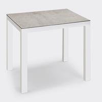 Gartentraum.de Eckiger Aluminium-Tisch mit Keramik-Platte - Tisch Vidru / 74,5x90x90cm (HxBxT) / Weiß
