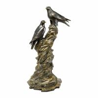 Gartentraum.de Stilvolle Garten Bronze Vogelfigur mit 2 Falken - Gerfalken