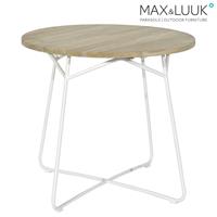 Gartentraum.de Moderner runder Gartentisch aus Aluminium & Teakholz - 80cm - Max&Luuk - Lily Gartentisch / Stonewhite