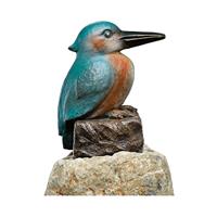 Gartentraum.de Eisvogel Bronzefigur auf Stein mit farbiger Patina - Eisvogel