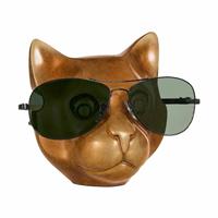 Gartentraum.de Katzenkopf aus limitierter Bronze mit abnehmbarer Brille - Katze