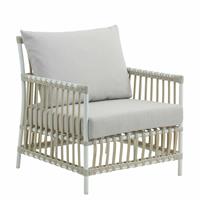 Gartentraum.de Lounge-Sessel aus Alu-Rattan in Weiß mit Sitz- und Rückenkissen - Loungechair Caya / Michelangelo Dark Blue