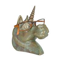 Gartentraum.de Bronzekopf limitiert Einhorn mit Brille - grüne Patina - Einhorn