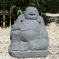 Gartentraum.de Lachende Buddhafigur aus Naturstein gehauen / 60 cm