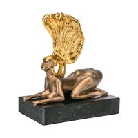 Gartentraum.de Kleine Bronze Sphinxfigur mit Granitsockel - Sphinx mit Goldhelm