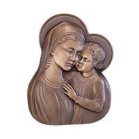 Gartentraum.de Outdoor Wandrelief Maria mit Kind aus Bronze - Madonna Teresa / Bronze Patina grün