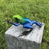 Gartentraum.de Blau-grüner Frosch aus Bronze für Sockel - Elmo blau
