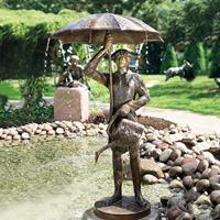 Gartentraum.de Limitierte Bronzestatue Wasserspeier mit Regenschirm - Freche Göre