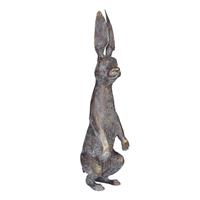 Gartentraum.de Bronze Hase mit langen aufgestellten Ohren - limitierte Tierfigur - Hase