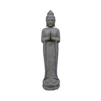 Gartentraum.de Stehender Buddha aus Flussstein mit floralem Muster - Ostium