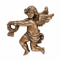 Gartentraum.de Bronze/Alu Engelfigur mit Kranz als Wanddeko - Angelo Gara links / Aluminium grau