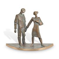 Gartentraum.de Mann und Frau als Gartenfigur - Bronze - Spaziergang / Bronze Patina grün