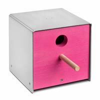 Gartentraum.de Design Vogel Nistkasten aus Holz & Edelstahl - Ganymedes / Pink
