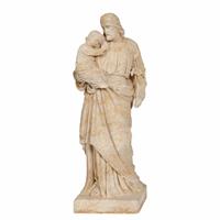 Gartentraum.de Ausdrucksvolle Steinguss Gartenstatue - Mann mit Kind - Helge / Sand