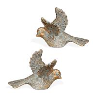 Gartentraum.de 2er Set aus Bronze Vogelfiguren - Gartendeko - Vögel Milo / Bronze Patina grün