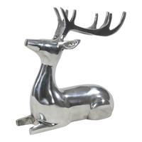 Gartentraum.de Liegender Hirsch aus Aluminium - silberfarben - Blixem / 25x25x10cm (HxBxT)