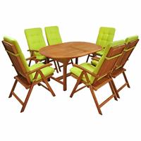 Gartentraum.de Schöne 6er Sitzgarnitur aus Holz mit Stuhlauflagen und Ausziehtisch - Acerosae 6-Sitzer Auflagen / Grün