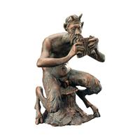 Gartentraum.de Bronze Statue Pan mit Schilfrohrflöte - sitzend - Satyr