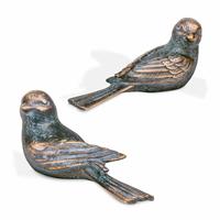 Gartentraum.de Vogelfiguren Set - Outdoor Deko aus Bronze - Vögel Pan / Bronze Patina grün