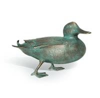 Gartentraum.de Enten Vogelfigur aus Bronze mit grüner Patina - Ente