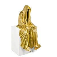 Gartentraum.de Vergoldete Bronzeskulptur des Zeitwächters für Kanten - Kantenhocker (Gold)