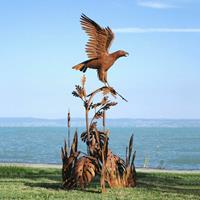 Gartentraum.de Große Gartenskulptur aus Metall - Adler auf Schilf - Areola / Stahl - Rost