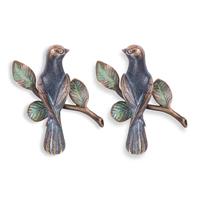 Gartentraum.de Vollplastische Bronze Vogelfiguren als Wanddeko - Vögel auf Ast / Bronze Sonderpatina