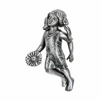 Gartentraum.de Kleine Metall Wandfigur Mädchen mit Blüte - Blumenmädchen / Aluminium dunkelgrau