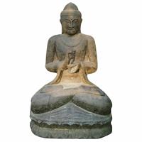 Gartentraum.de Große Deko Buddha Figur aus Steinguss - Rad der Lehre - Shanti / 150x107x78cm (HxBxT)