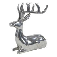 Gartentraum.de Liegender Hirsch aus Aluminium - silberfarben - Blixem / 23x18x13cm (HxBxT)