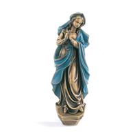 Gartentraum.de Schöne Bronze für den Garten - Betende Maria mit blauem Umhang - Parens Divus / 61x22x15cm (HxBxT)