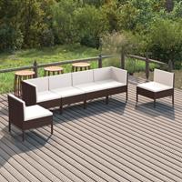 vidaXL 6-delige Loungeset met kussens poly rattan bruin