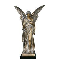 Gartentraum.de Große Bronze Engelstatue - stehend - mit Rose in der Hand - Isum / 85x53x42cm (HxBxT) / Wachgusspatina