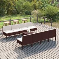 vidaXL 9-delige Loungeset met kussens poly rattan bruin