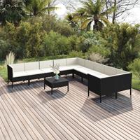 vidaXL 11-delige Loungeset met kussens poly rattan zwart