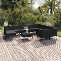 vidaXL 11-tlg. Garten-Lounge-Set mit Auflagen Poly Rattan Schwarz 