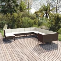 vidaXL 11-delige Loungeset met kussens poly rattan bruin