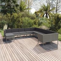 vidaXL 11-delige Loungeset met kussens poly rattan grijs