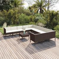 vidaXL 12-delige Loungeset met kussens poly rattan bruin