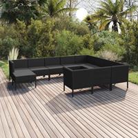 vidaXL 11-delige Loungeset met kussens poly rattan zwart