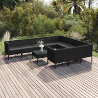 vidaXL 11-delige Loungeset met kussens poly rattan zwart