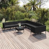 vidaXL 11-delige Loungeset met kussens poly rattan zwart